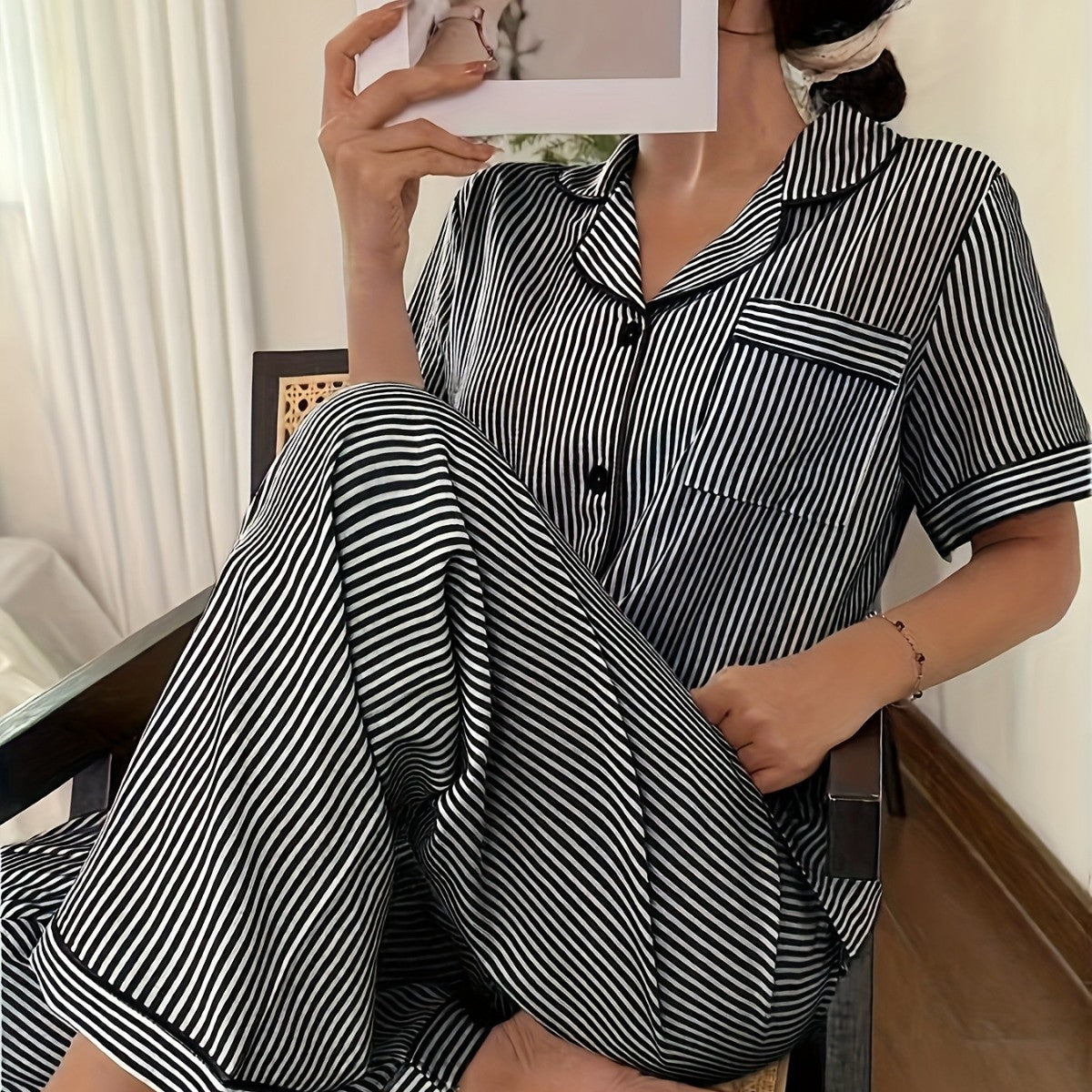 Elegant Dot Print Lace Camisole PJ Set