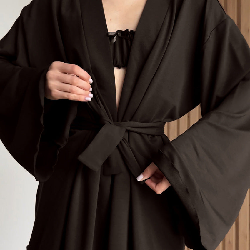 Luxury Lace Trim Satin Robe & Slip Dress Set
