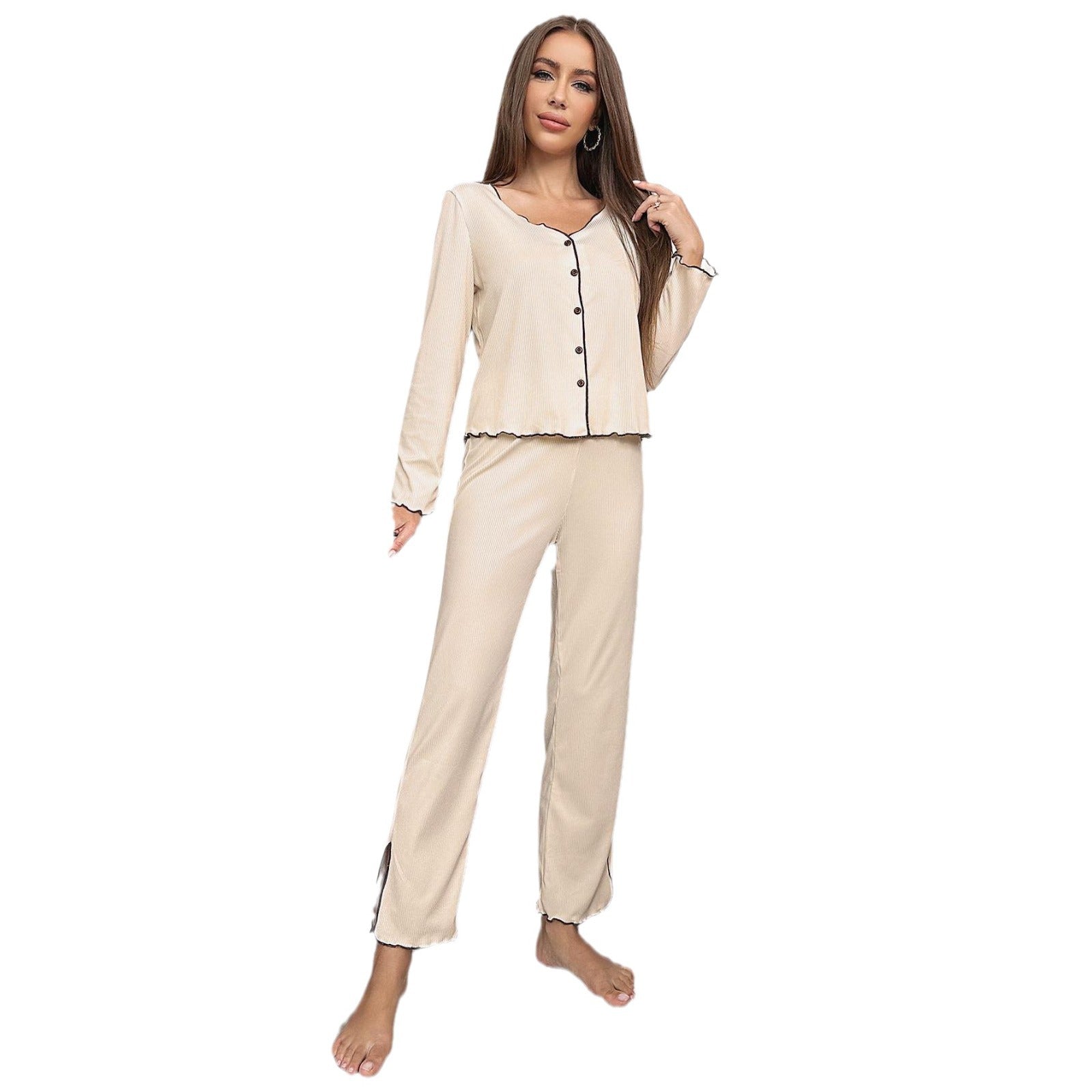 Cute Ribbed Ruffle Lounge Set