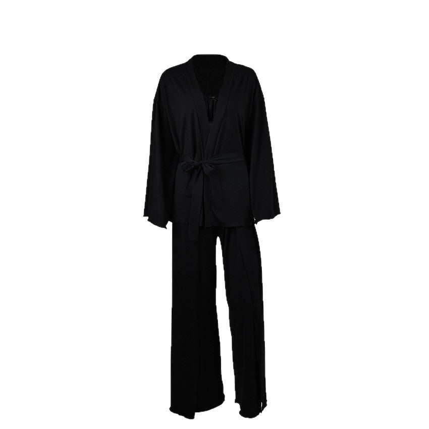 Luxury Lace Trim Satin Robe & Slip Dress Set