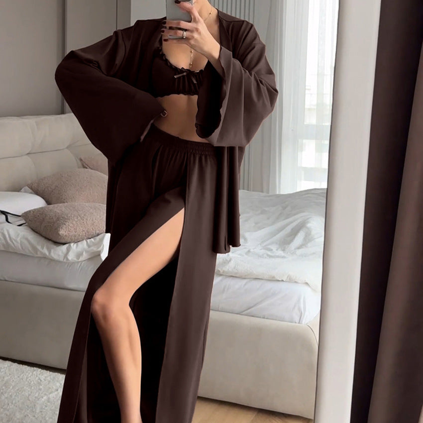 Luxury Lace Trim Satin Robe & Slip Dress Set
